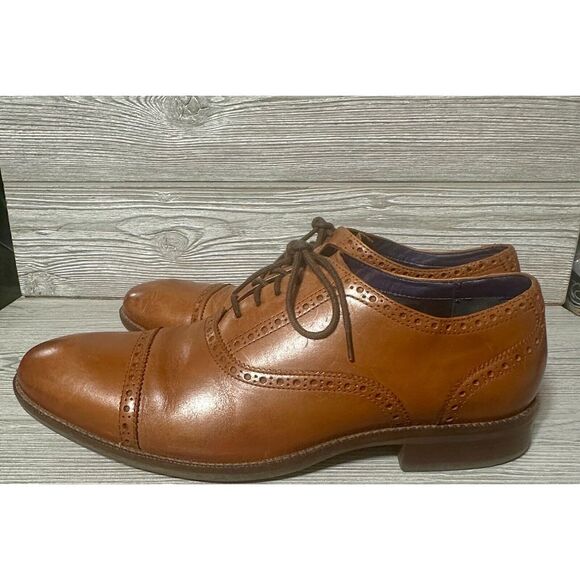 Cole Haan Wayne Cap Toe Oxford British Tan Leather Dress Shoes C30689 Mens 12 M - Picture 4 of 10